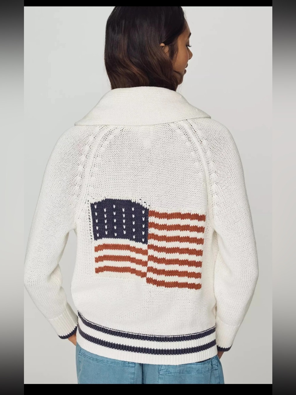 Anthropologie Maeve Shawl Collar American Flag Cardigan